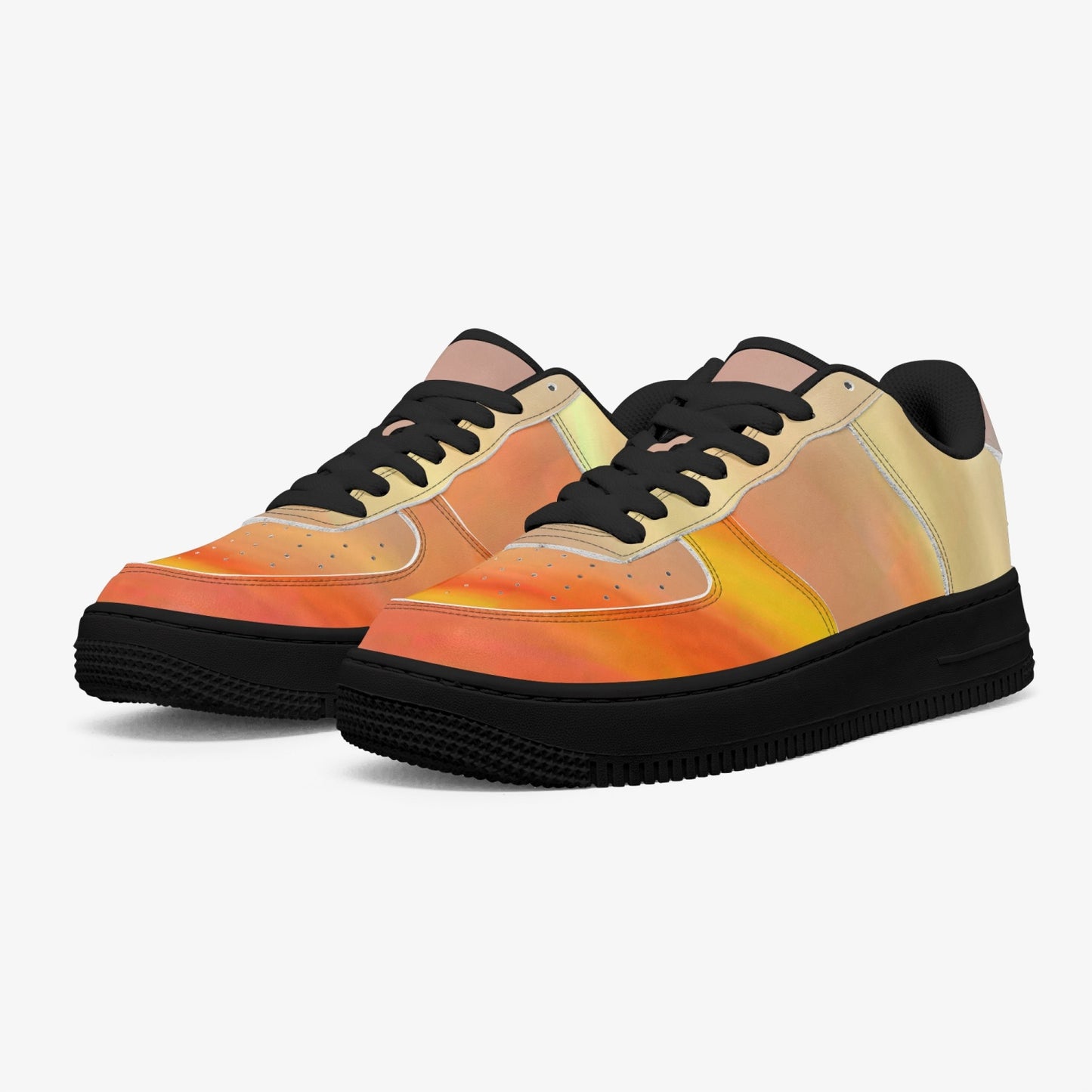 The sun's glow radiates peace. SunWhys AF1 Low-Top Leather Sports Sneakers - Black Sole