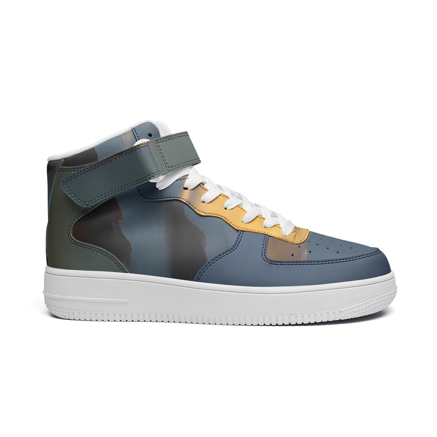 Waking up to peaceful tranquility. SunWhys Unisex high Top Leather Sneakers