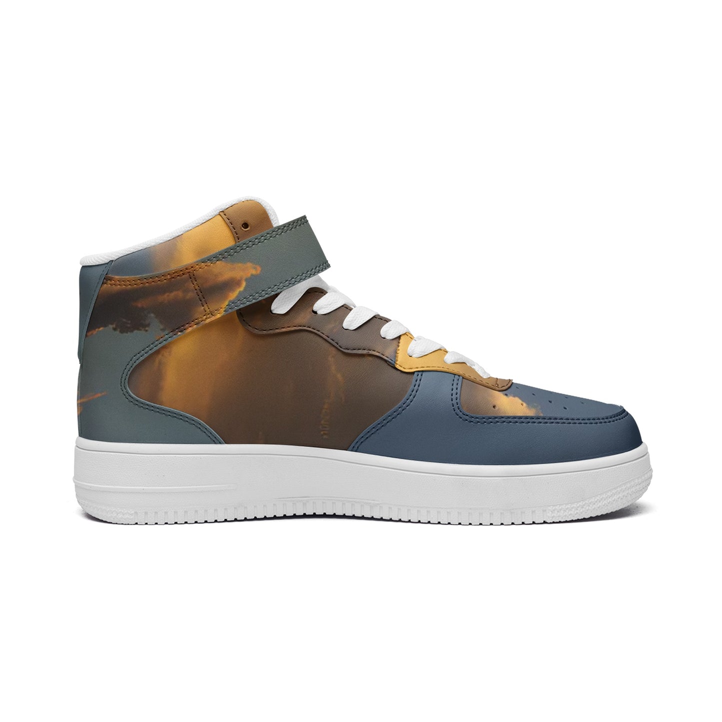 Waking up to peaceful tranquility. SunWhys Unisex high Top Leather Sneakers