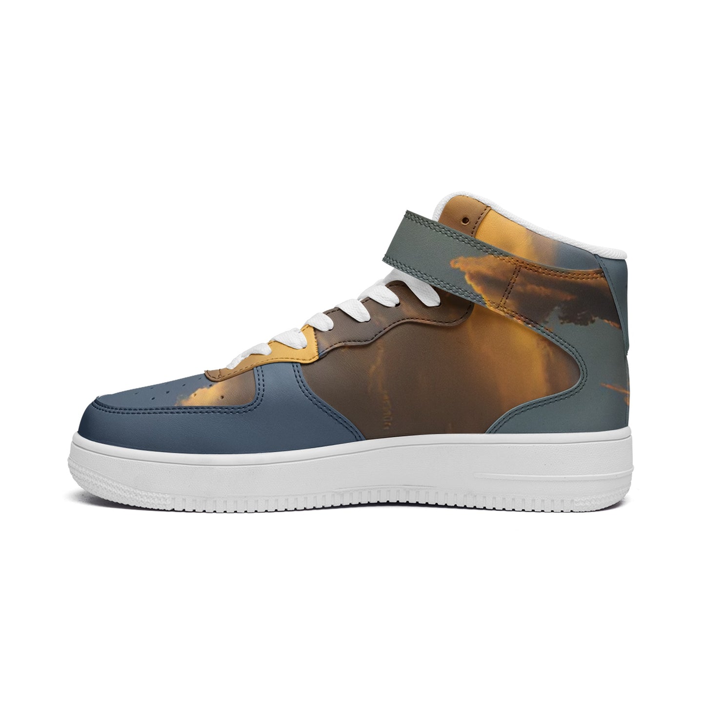 Waking up to peaceful tranquility. SunWhys Unisex high Top Leather Sneakers