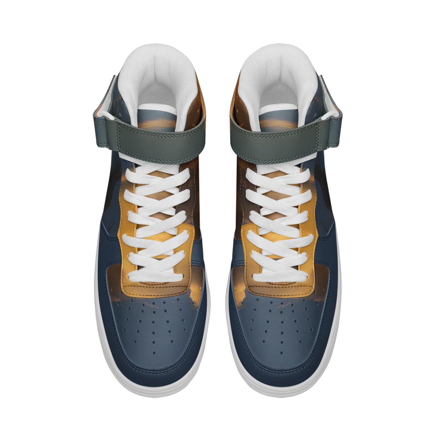 Waking up to peaceful tranquility. SunWhys Unisex high Top Leather Sneakers