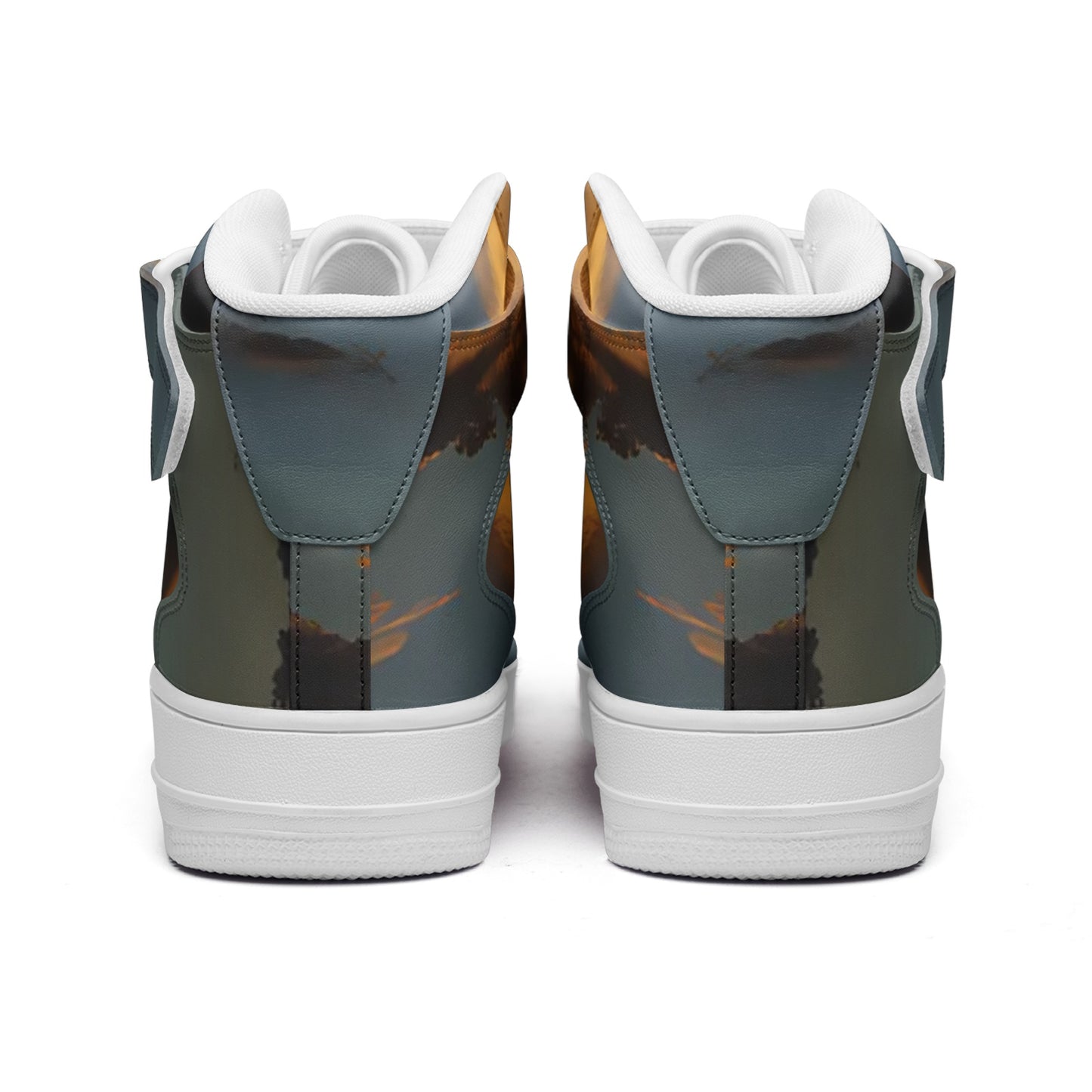 Waking up to peaceful tranquility. SunWhys Unisex high Top Leather Sneakers