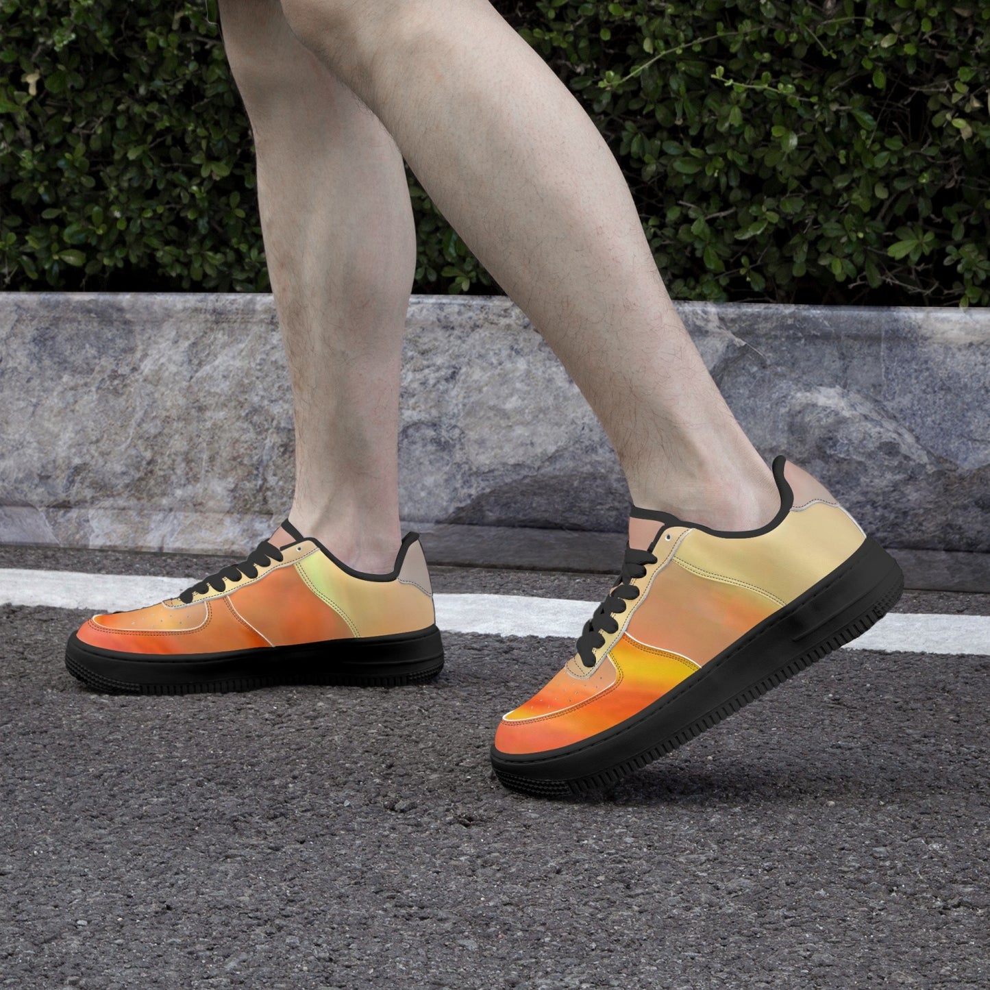 The sun's glow radiates peace. SunWhys AF1 Low-Top Leather Sports Sneakers - Black Sole