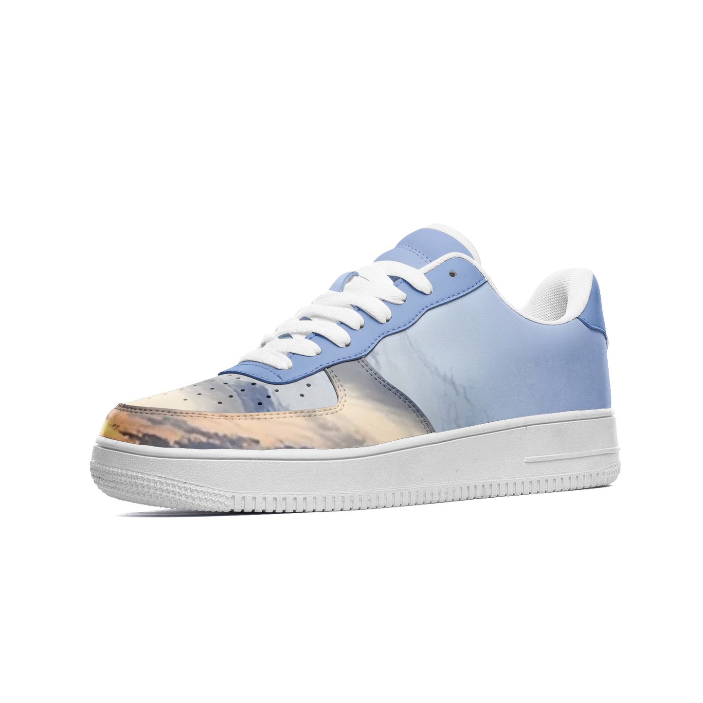 Embracing the tranquility of morning. SunWhys Unisex Low Top Leather Sneakers