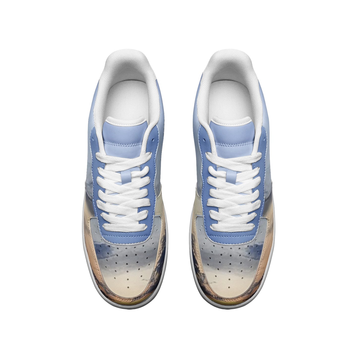 Embracing the tranquility of morning. SunWhys Unisex Low Top Leather Sneakers