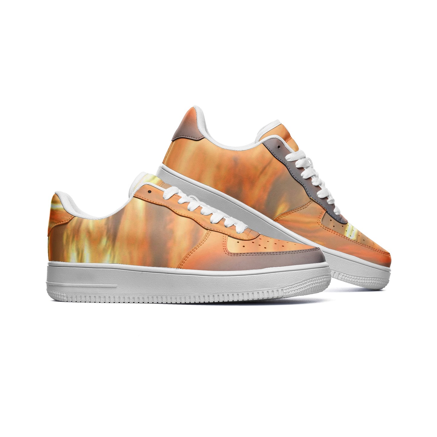Tranquility embraces me at dawn. SunWhys Unisex Low Top Leather Sneakers