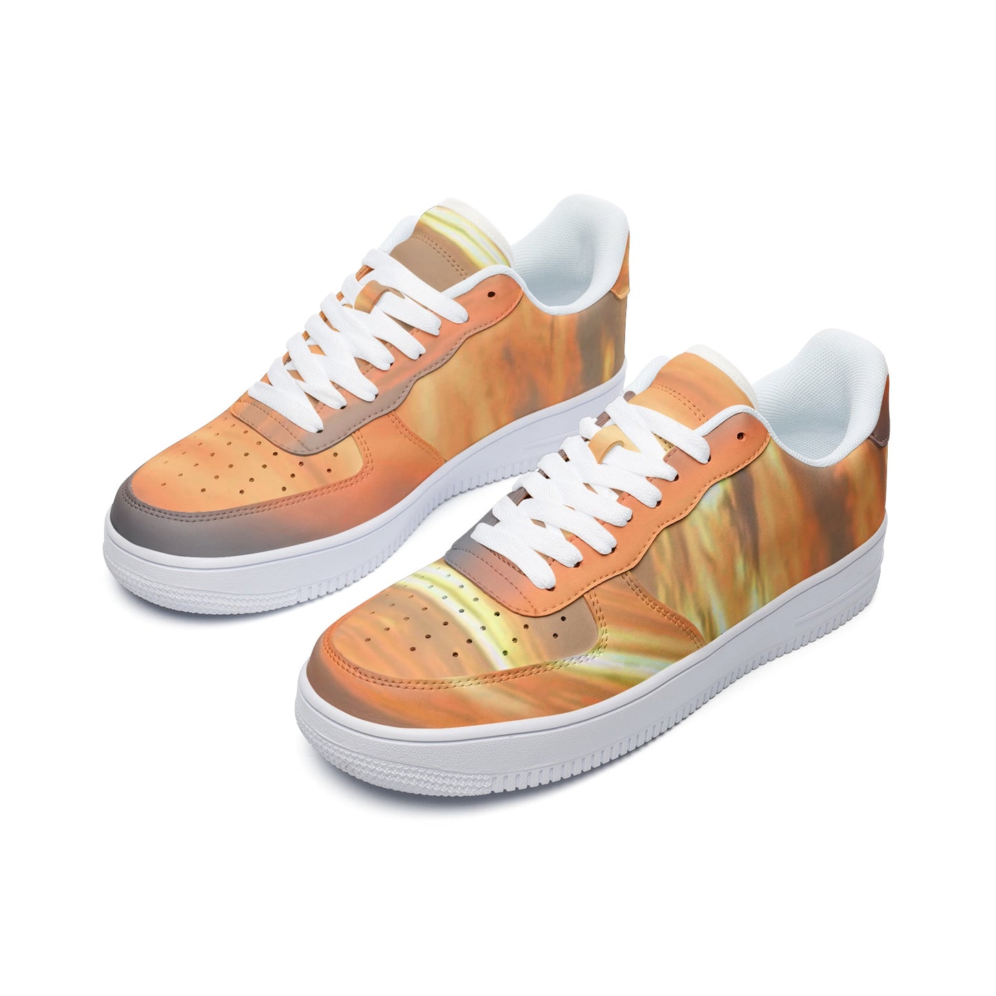 Tranquility embraces me at dawn. SunWhys Unisex Low Top Leather Sneakers