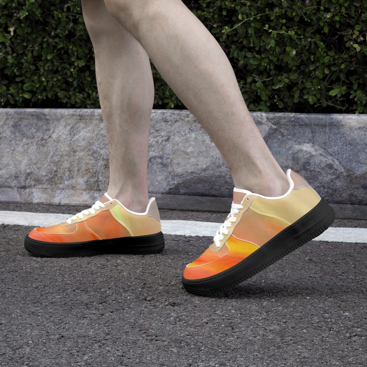 The sun's glow radiates peace. SunWhys AF1 Low-Top Leather Sports Sneakers - Black Sole
