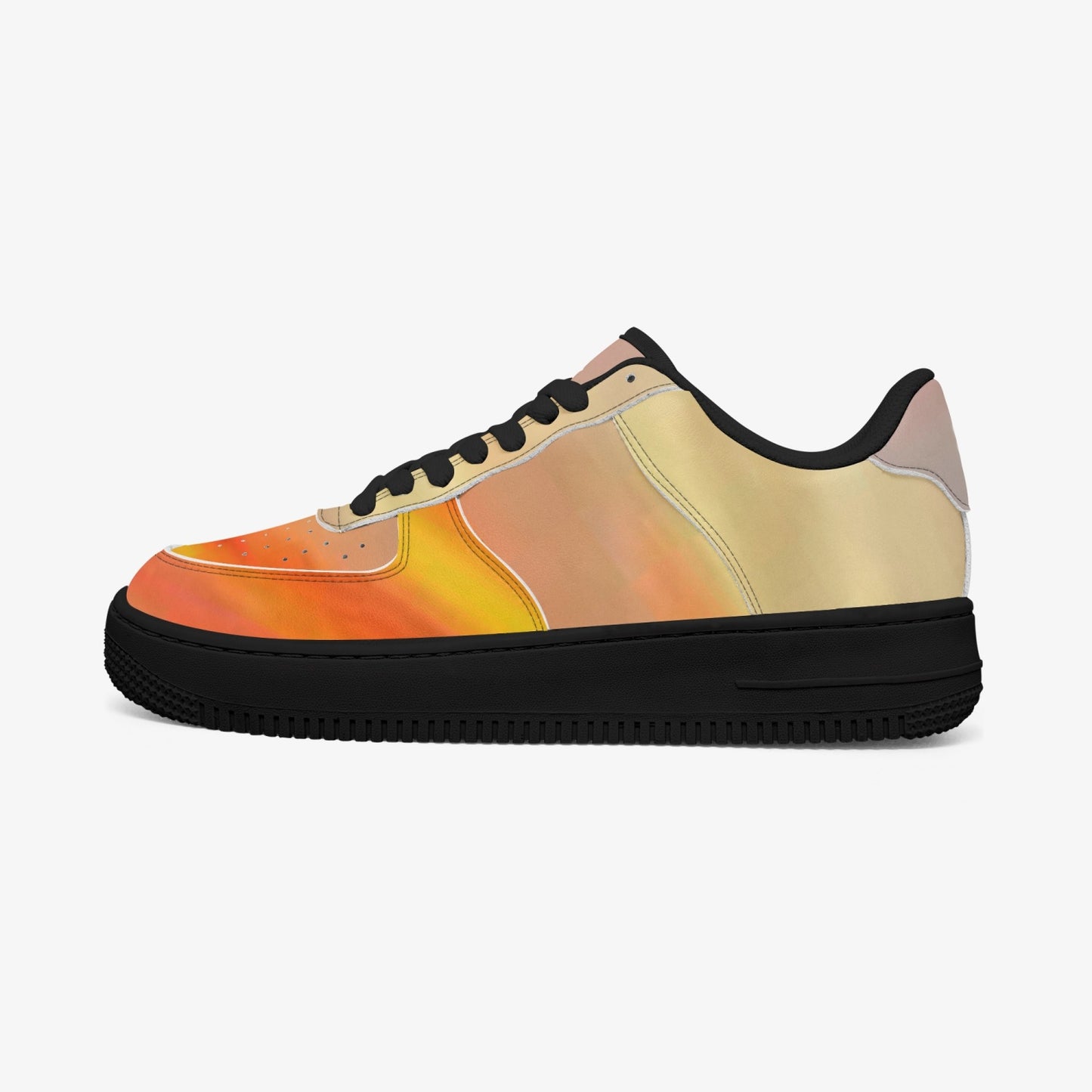 The sun's glow radiates peace. SunWhys AF1 Low-Top Leather Sports Sneakers - Black Sole