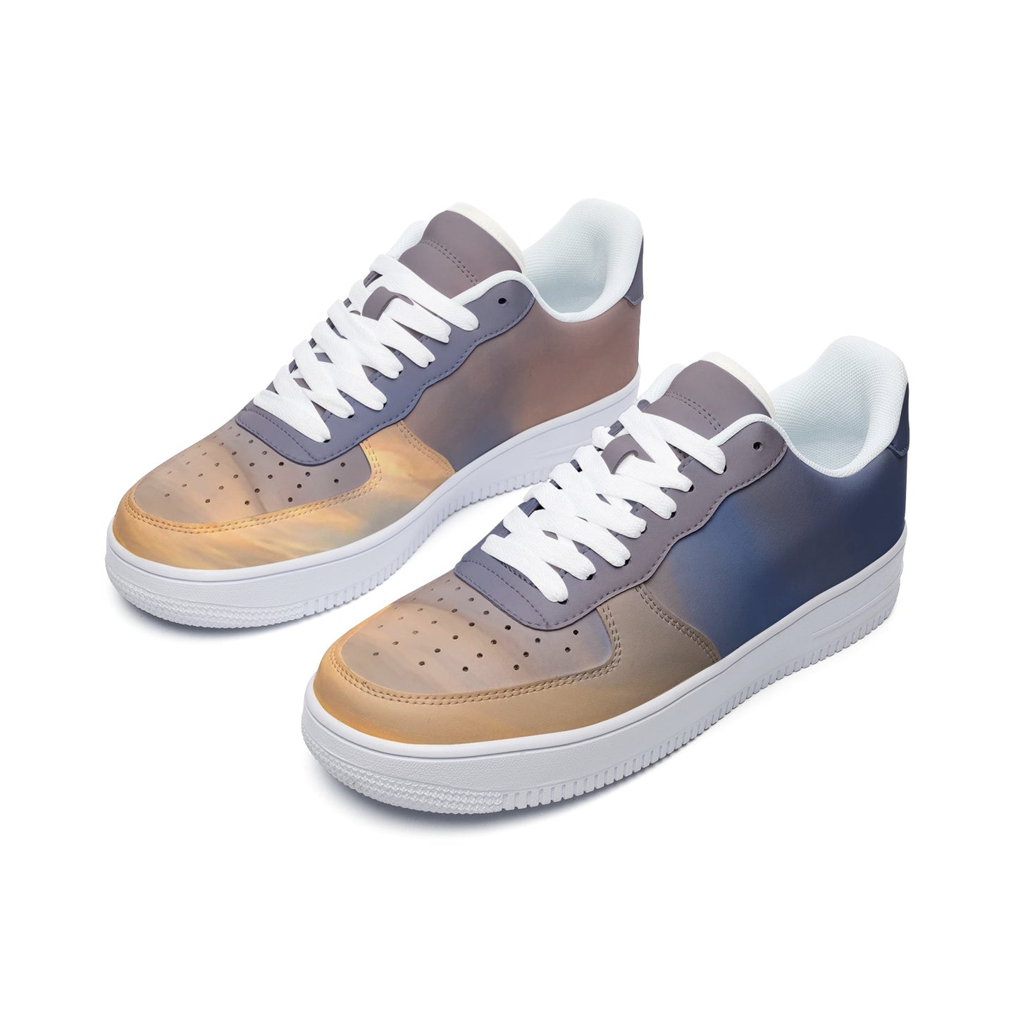 Beginning the day with serenity. SunWhys  Unisex Low Top Leather Sneakers