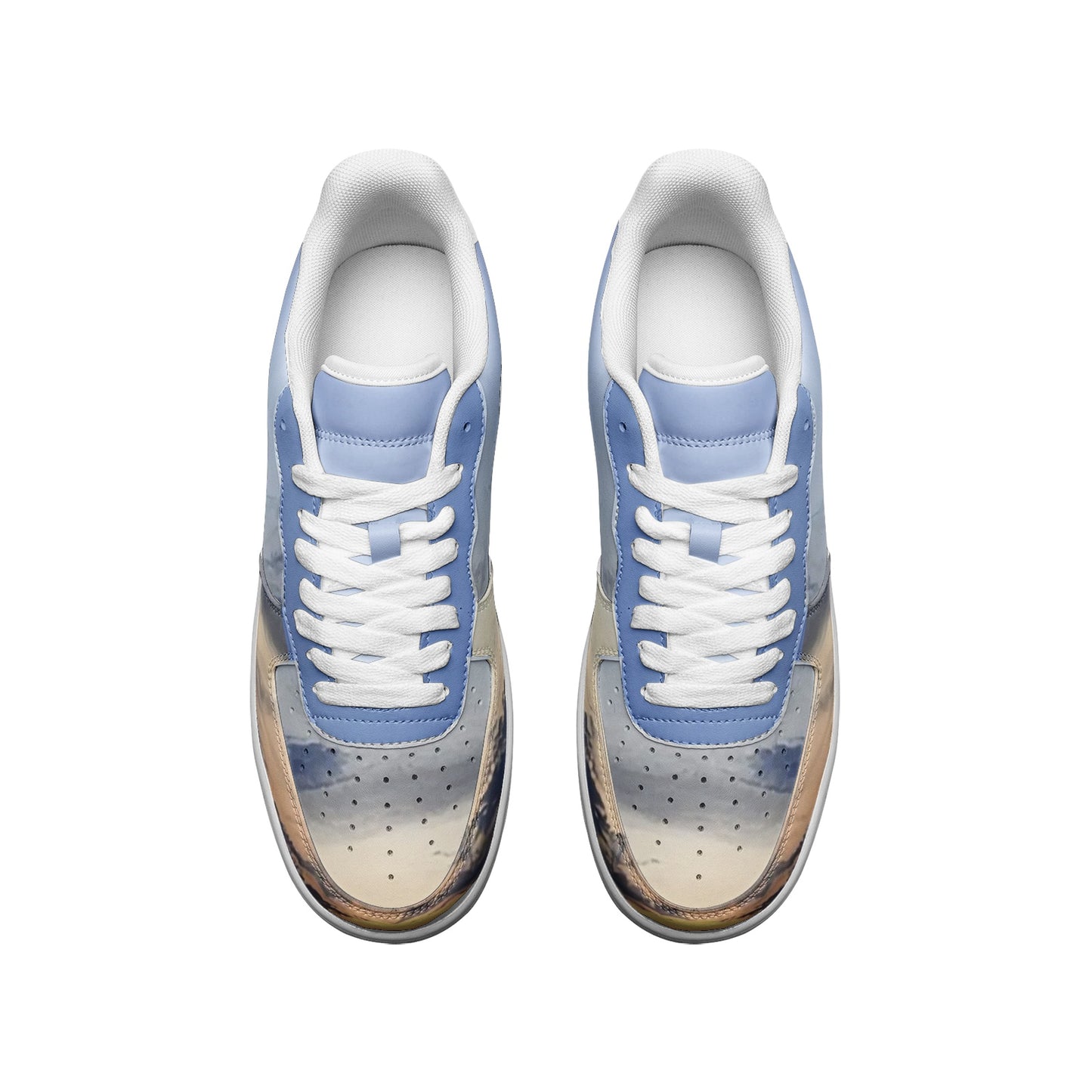 Embracing the tranquility of morning. SunWhys  Unisex Low Top Leather Sneakers