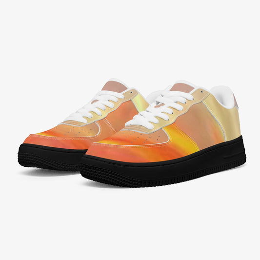 The sun's glow radiates peace. SunWhys  AF1 Low-Top Leather Sports Sneakers - Black Sole