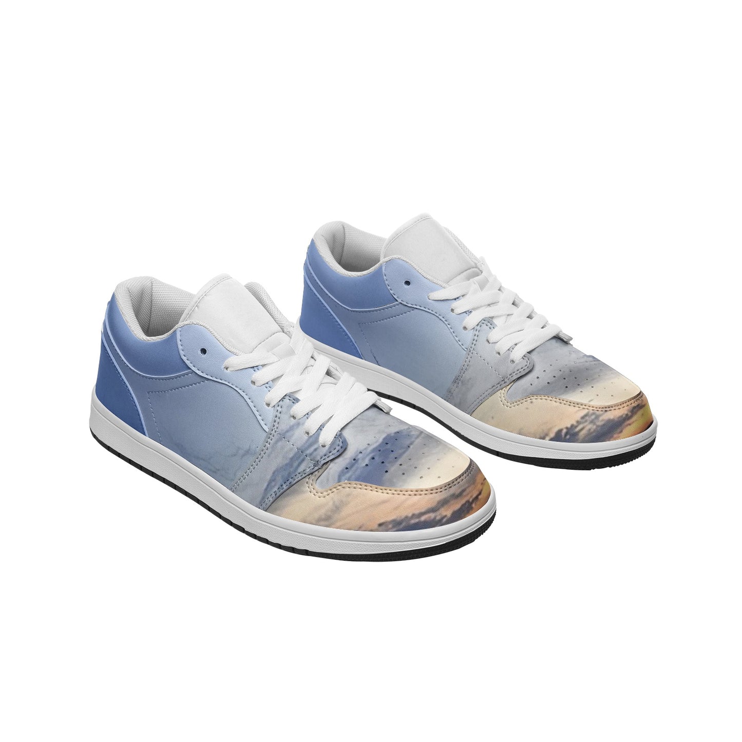 Embracing the tranquility of morning. SunWhys  Unisex Low Top Leather Sneakers