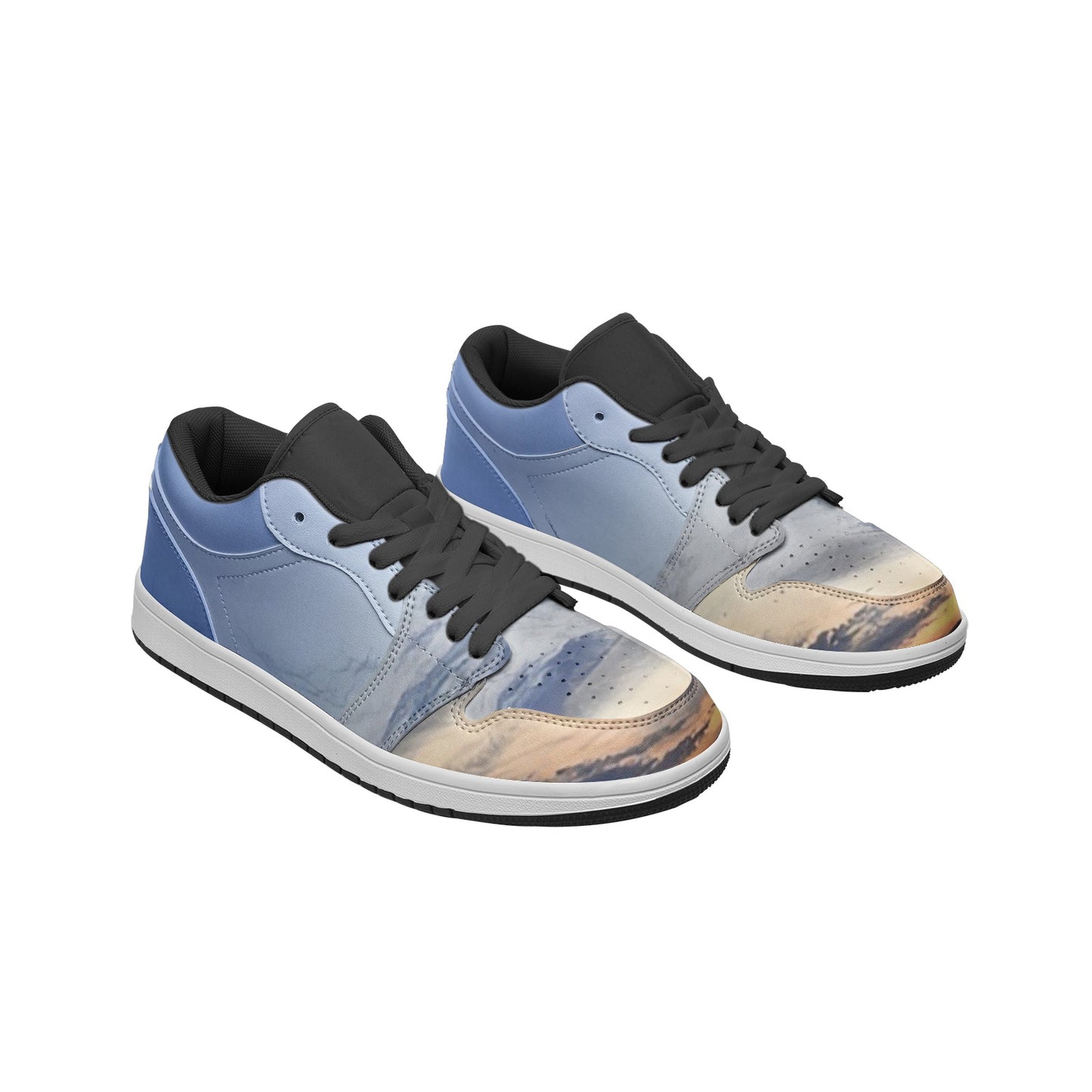 Embracing the tranquility of morning. SunWhys  Unisex Low Top Leather Sneakers